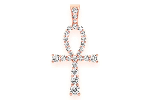 2.25ct Diamond Solitaire Ankh Egyptian Pendant 14K Solid Gold