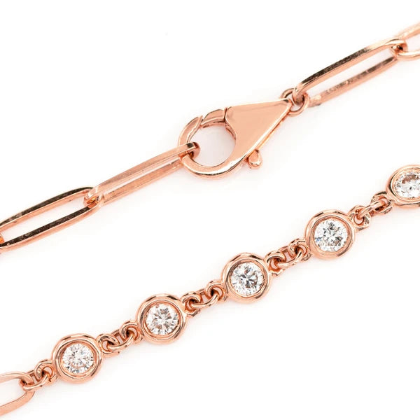 Erkals Jewellers Diamond Bezel Set Elongated Rolo Link Bracelet 18K Gold 0.70ctw