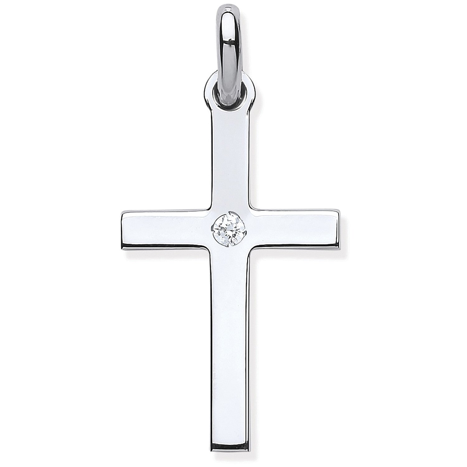Silver Plain Solid Cross with CZ