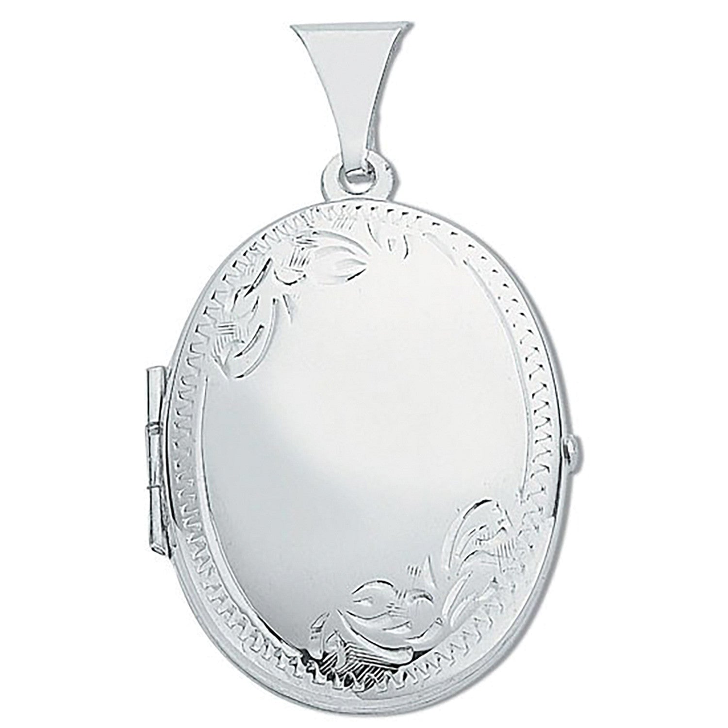 Silver Medium Engraved Oval Shaped Locket