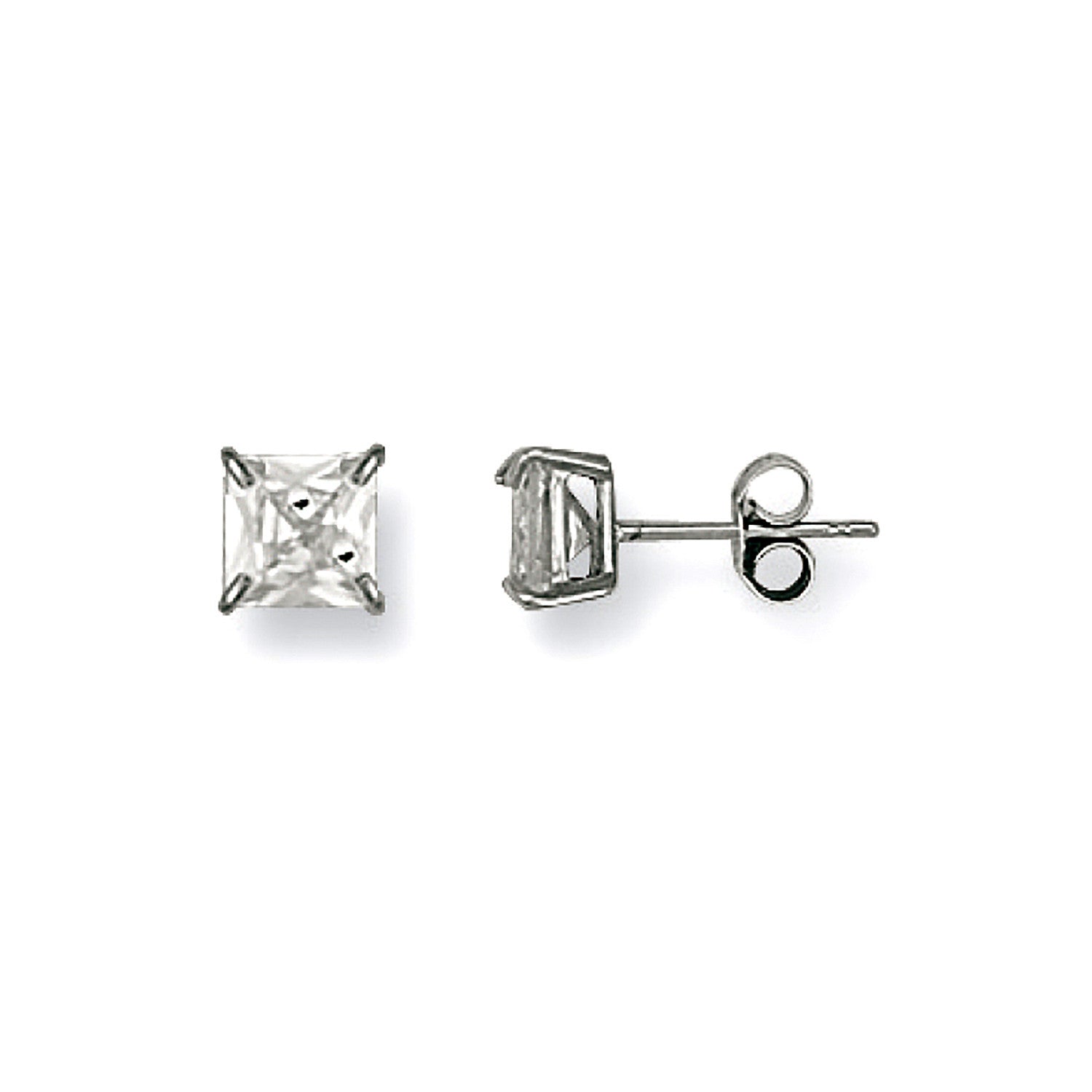 W/G 6mm Claw Set Princess Cut Cz Studs