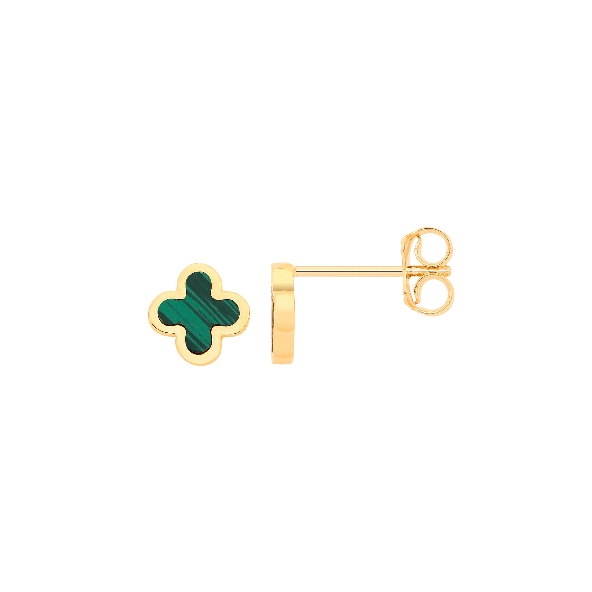 Y/G Green Malachite, Four Leaf Clover Studs