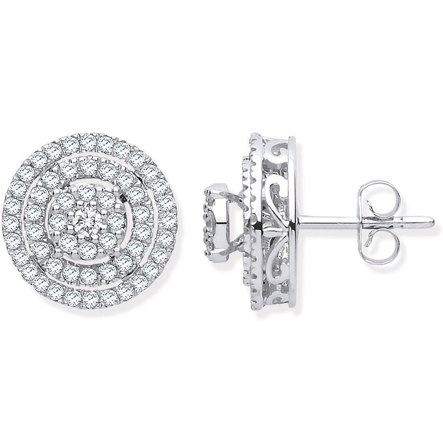 18ct White Gold Multi Circles Brilliant Cut 0.70ct Diamond Stud Earrings