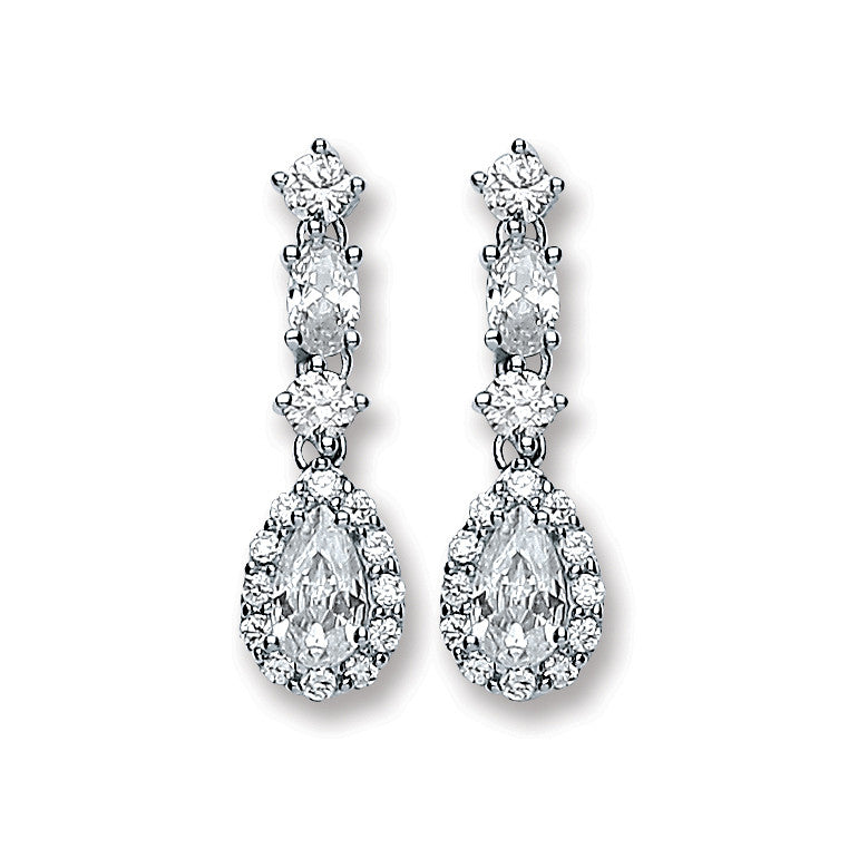 Silver Cz Graduated Tear Drop Stud Earrings