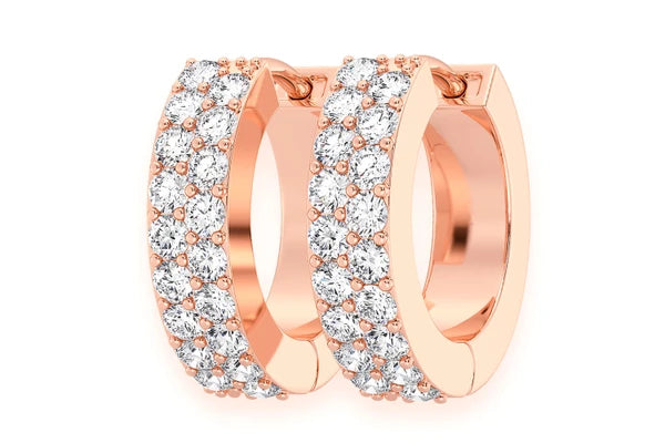 Erkals Jewellers Two Row Pave Huggie Hoop Earrings 18K Gold 0.35ctw