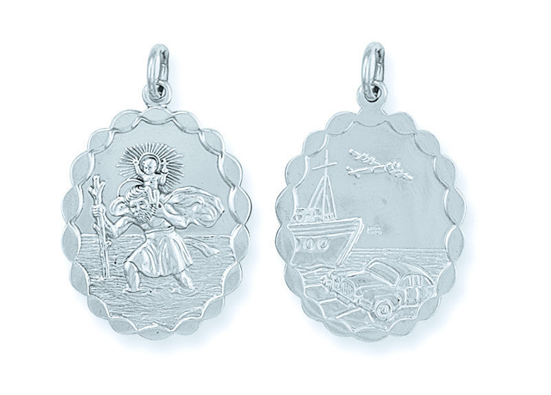 Silver Double Sided Oval St Christopher Pendant