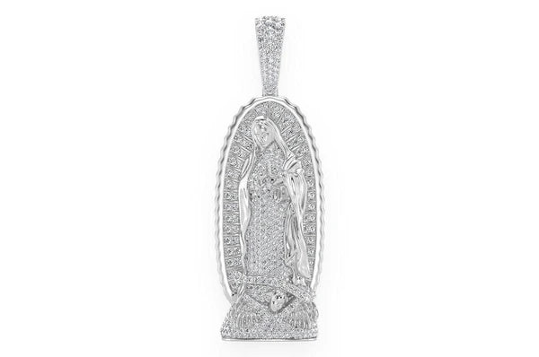 Estatua de la Virgen de Guadalupe 3.20ct Colgante de diamantes 14K Oro sólido