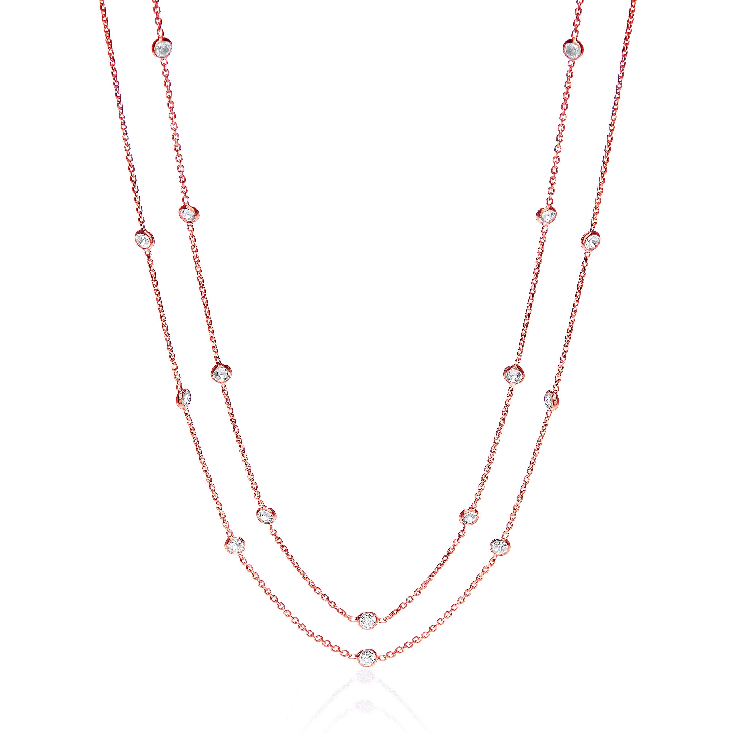 Rose Coated Rubover 23 Cz's Necklace 38"