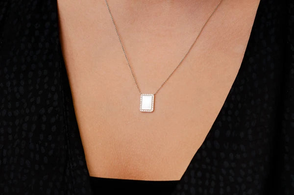 0.15ct Diamond Rectangle Picture Connected Necklace 14K Solid Gold