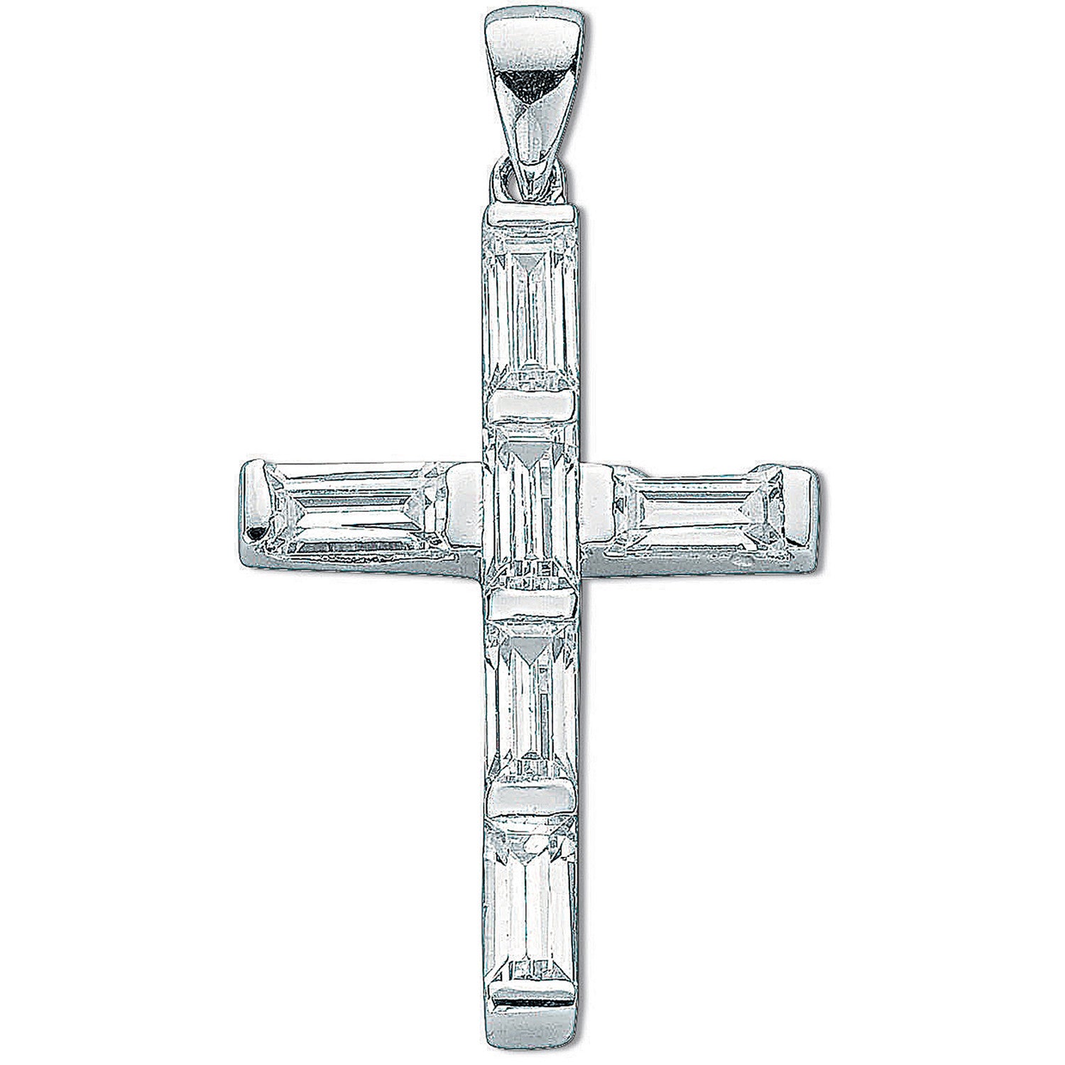 Silver Baguette Cut Cz Cross