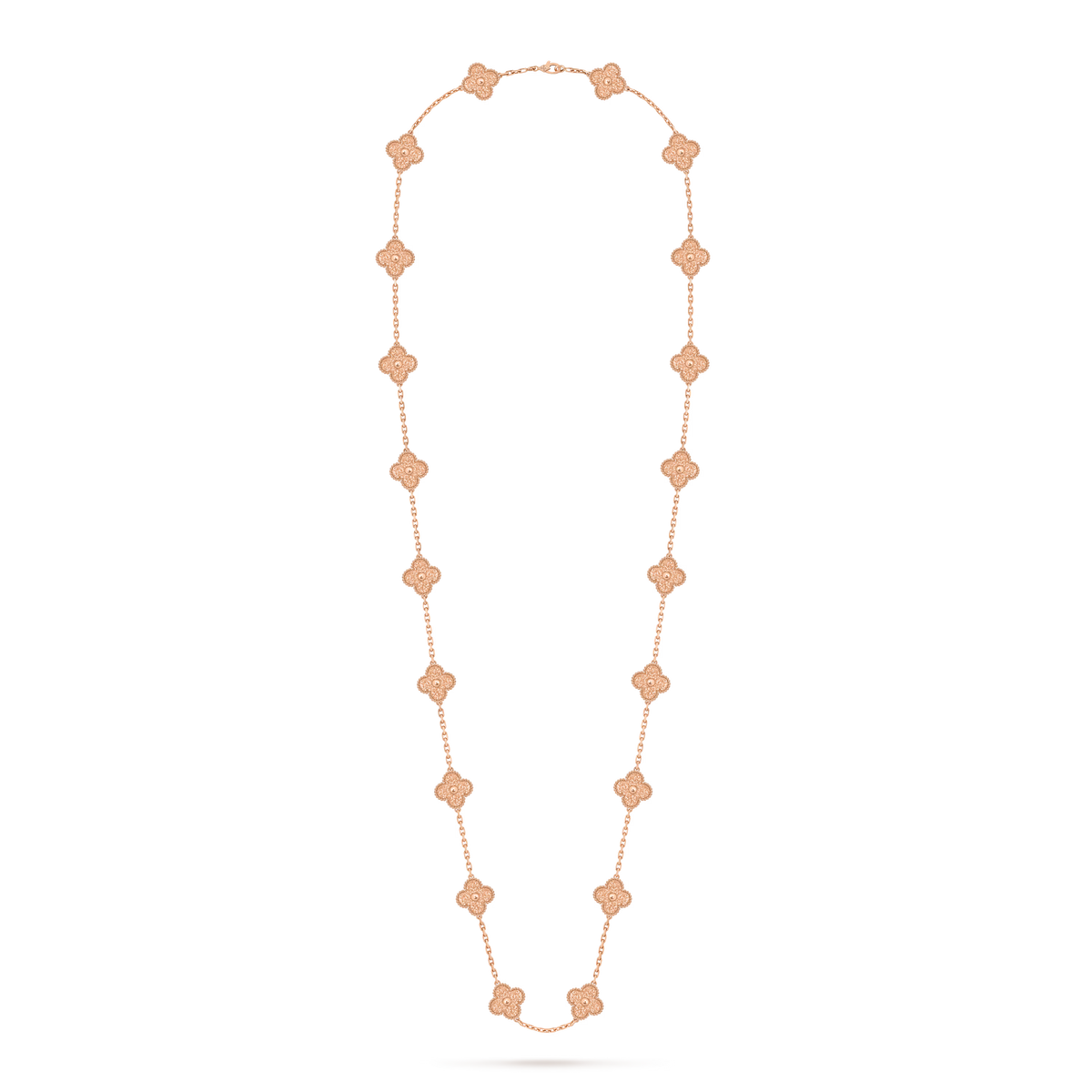 Van Cleef & Arpels Vintage Alhambra Long Necklace 20 Motifs 18K Rose Gold