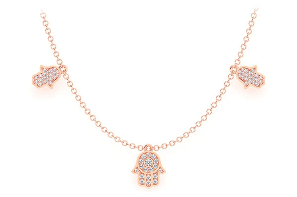 0.40ct Diamond 5 Hamsa Rolo Connected Necklace 14K Solid Gold