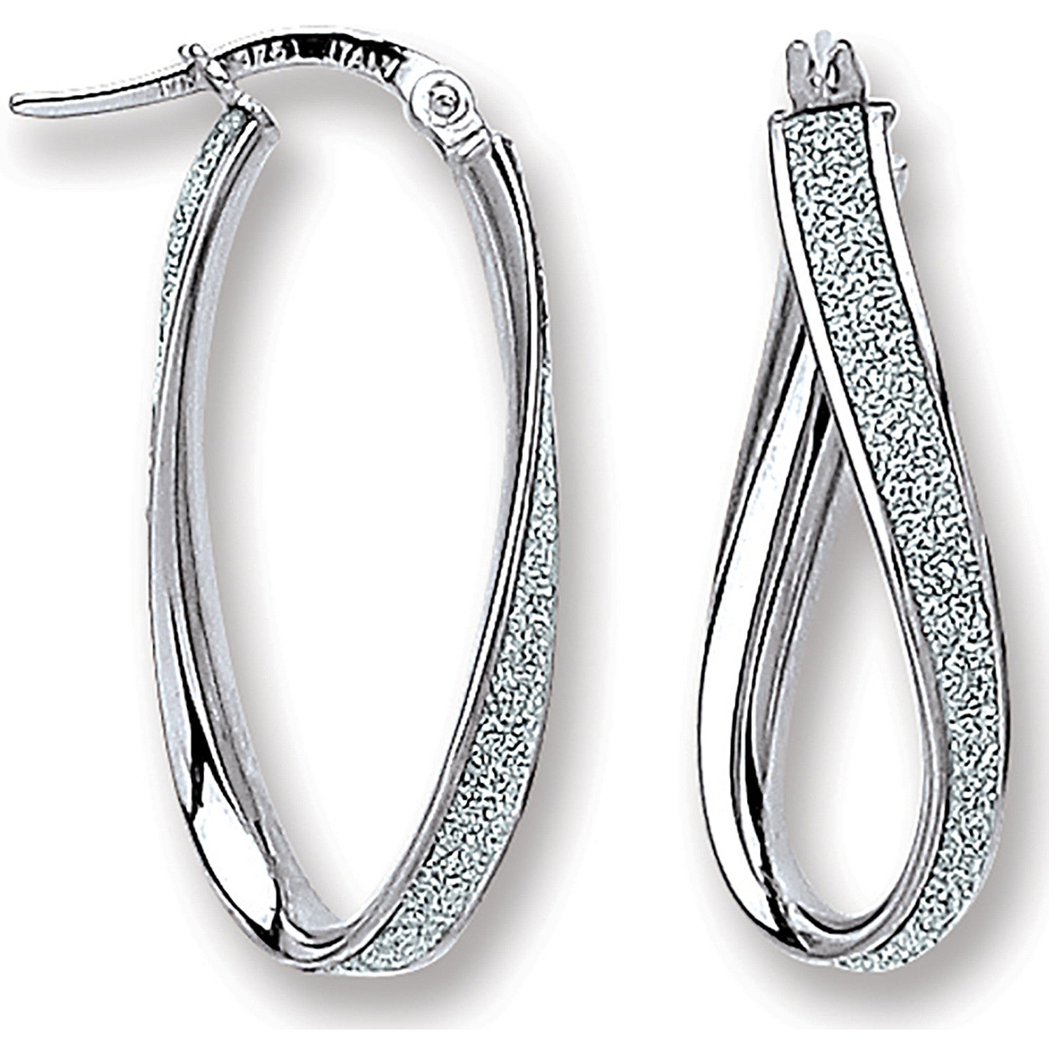 W/G Glitter Oval Twist Hoop Earrings