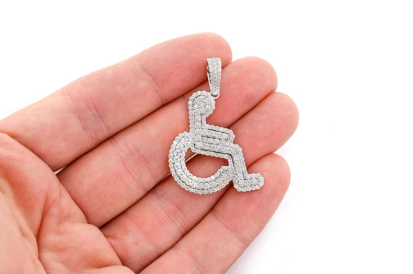 2.60ct Diamond Wheelchair Double Layer Pendant 14K Solid Gold