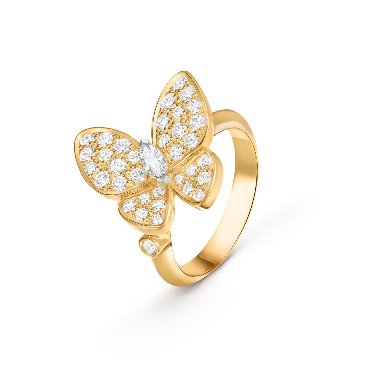 Van Cleef & Arpels Two Butterfly Diamond Ring 18K Yellow & White Gold
