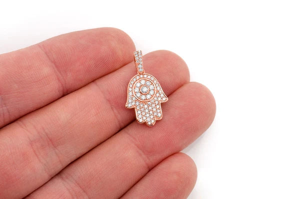 0.45ct Diamond Hamsa Pendant 14K Solid Gold