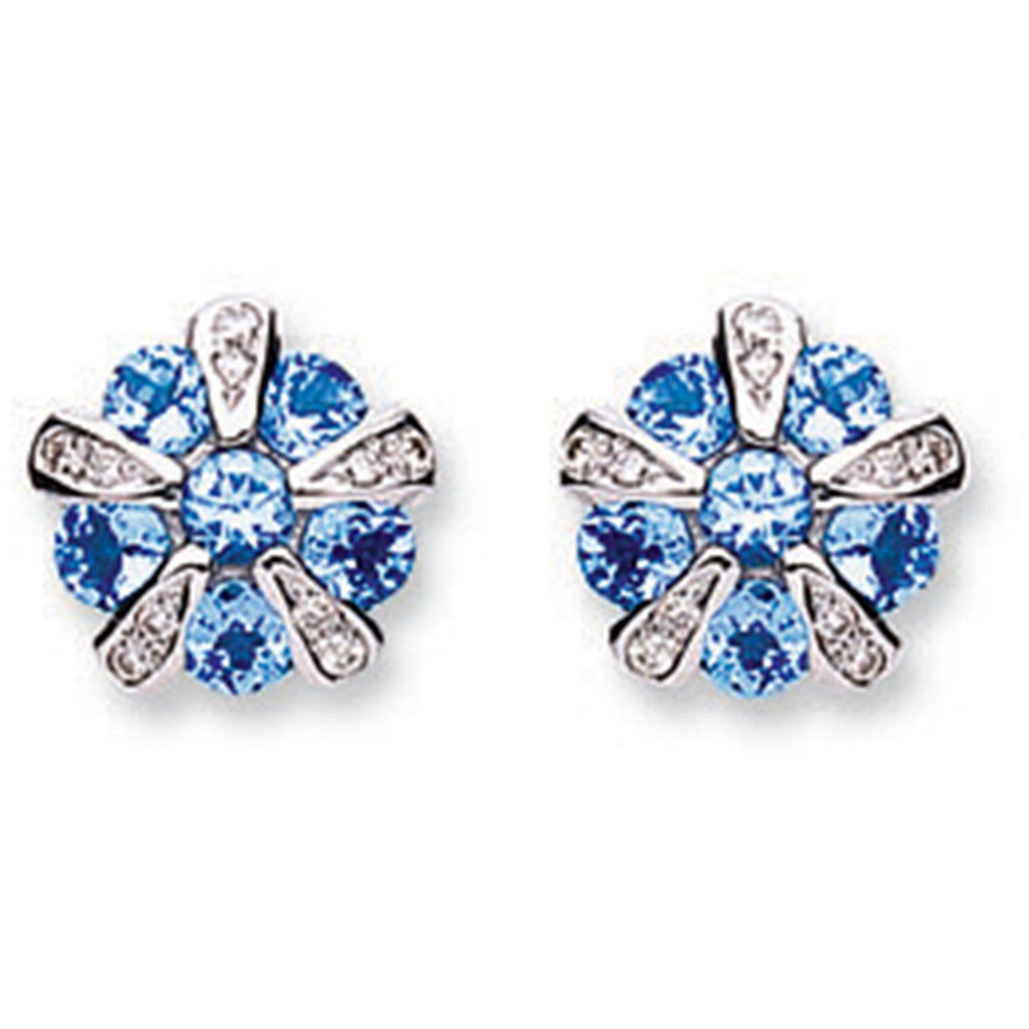 9ct White Gold Brilliant Cut 0.08ct Diamond & 0.44ct Tanzanite Stud Earrings