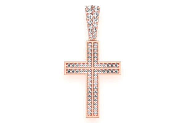 Pendentif en diamant avec croix d'accent droit 0,75 ct en or massif 14 carats