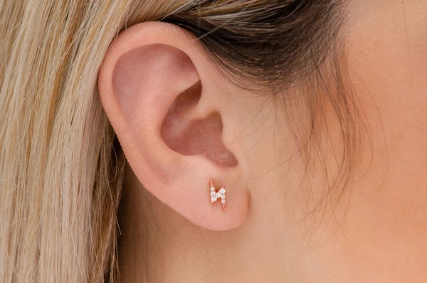 Erkals Jewellers Mini Lightning Bolt Stud Earrings 18K Gold 0.10ctw
