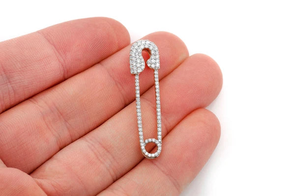 0.80ct Diamond Safety Pin Pendant 14K Solid Gold