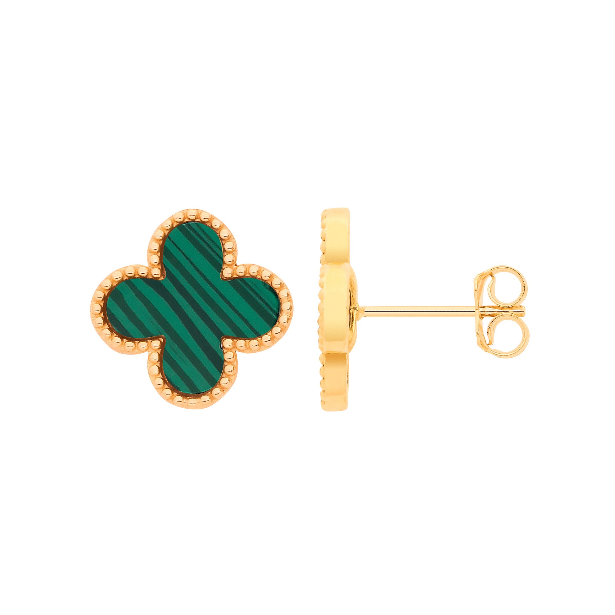 Y/G Green Malachite, Four Leaf Clover Studs