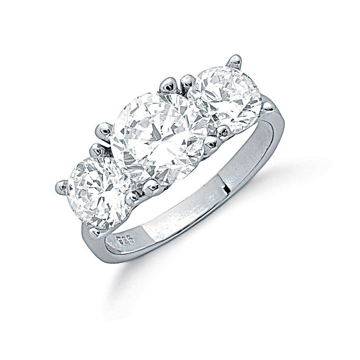 Silver Claw Set Cz Trilogy Ring