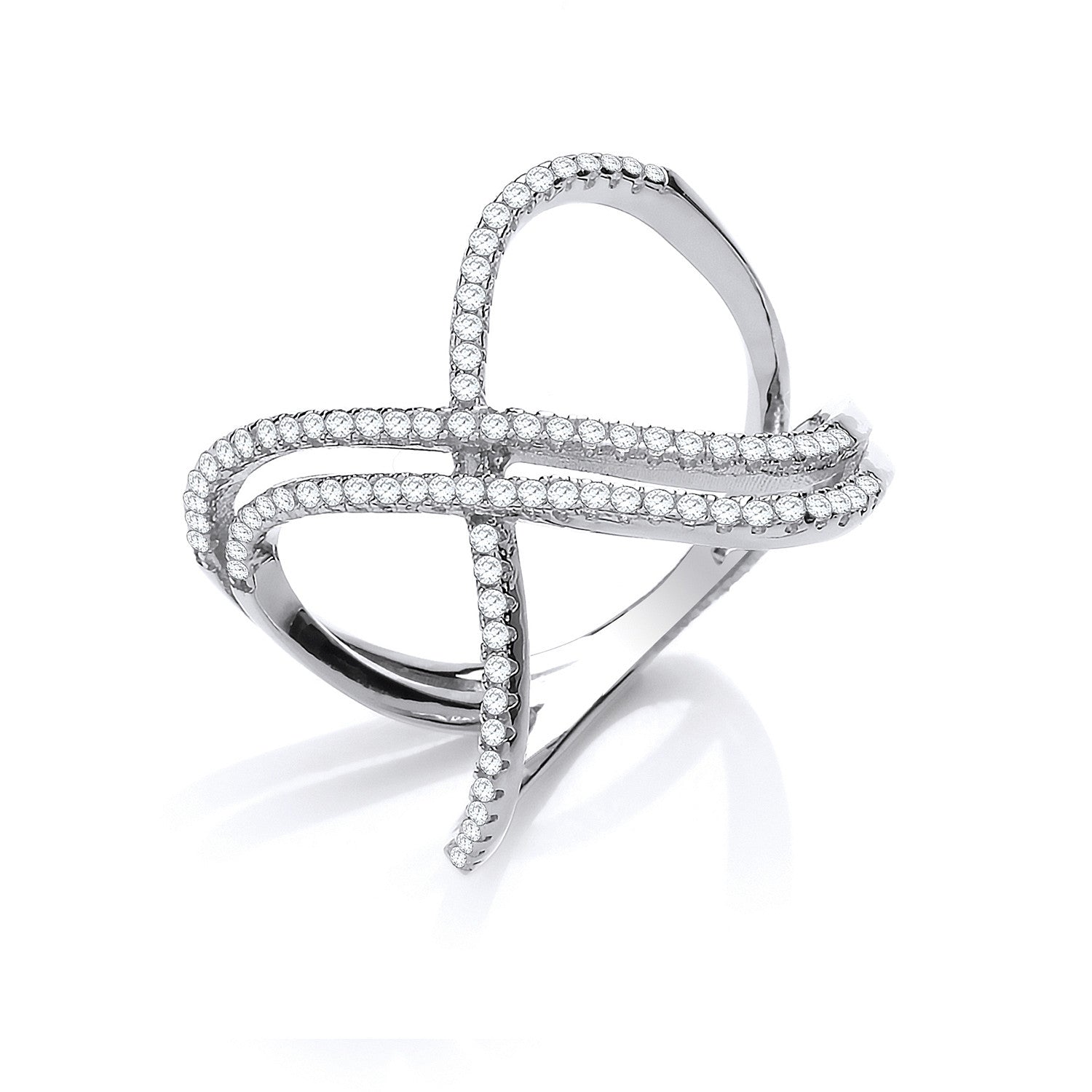 Silver Open Crossover Cz Ring