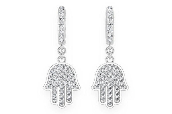 Erkals Jewellers Dangling Hamsa Huggie Earrings 18K Gold 0.50ctw