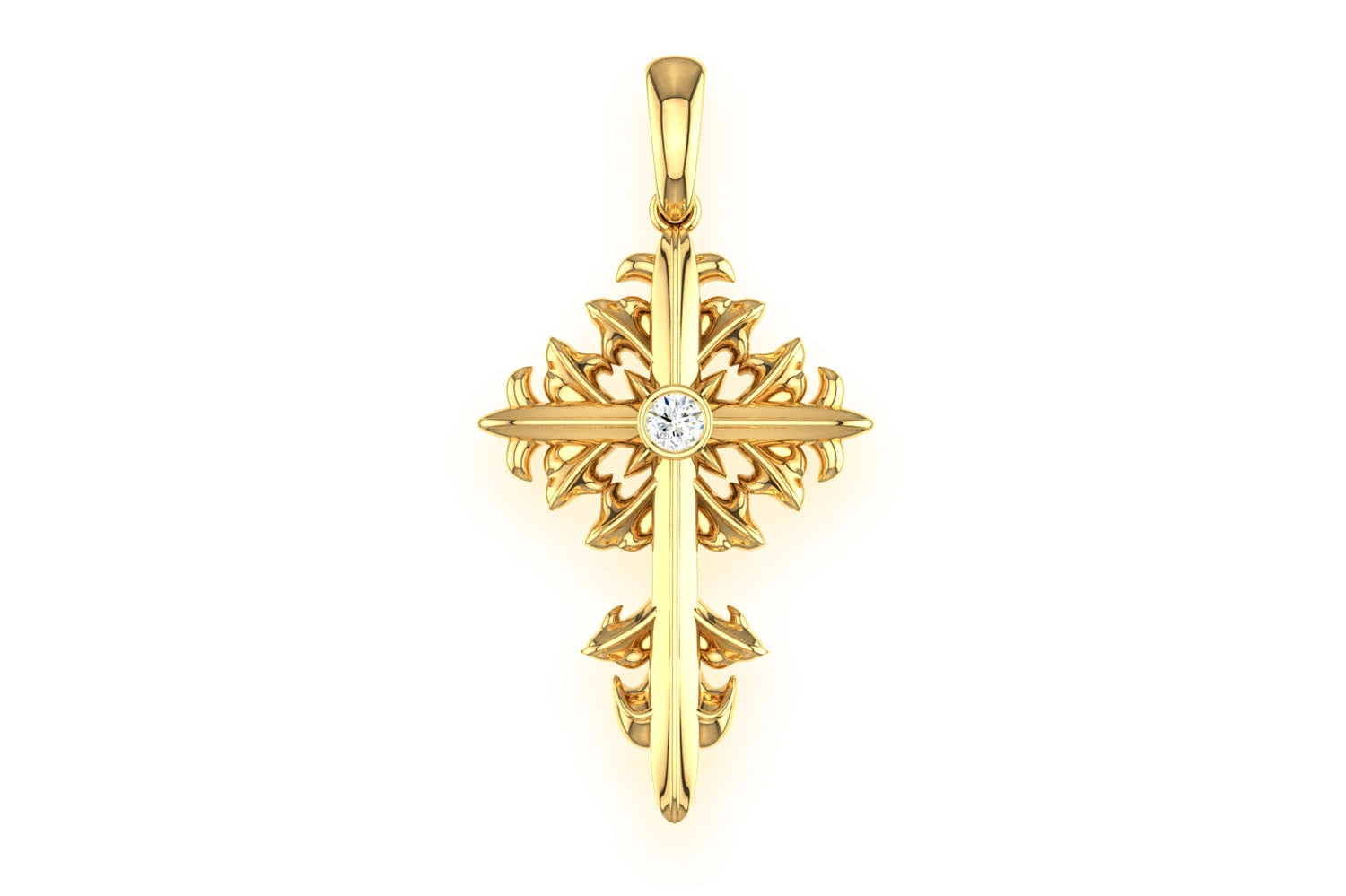 Erkals Jewellers Plain Filigree Cross Pendant 18K Gold Diamond 0.02ct