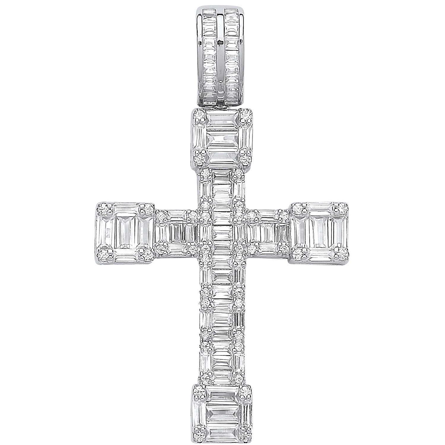 Silver Cz Baguettes Fancy Cross