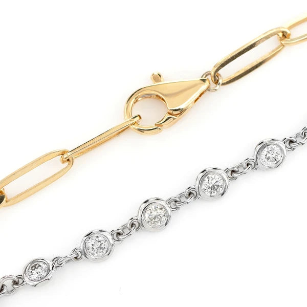 Erkals Jewellers Diamond Bezel Set Elongated Rolo Link Bracelet 18K Gold 0.50ctw