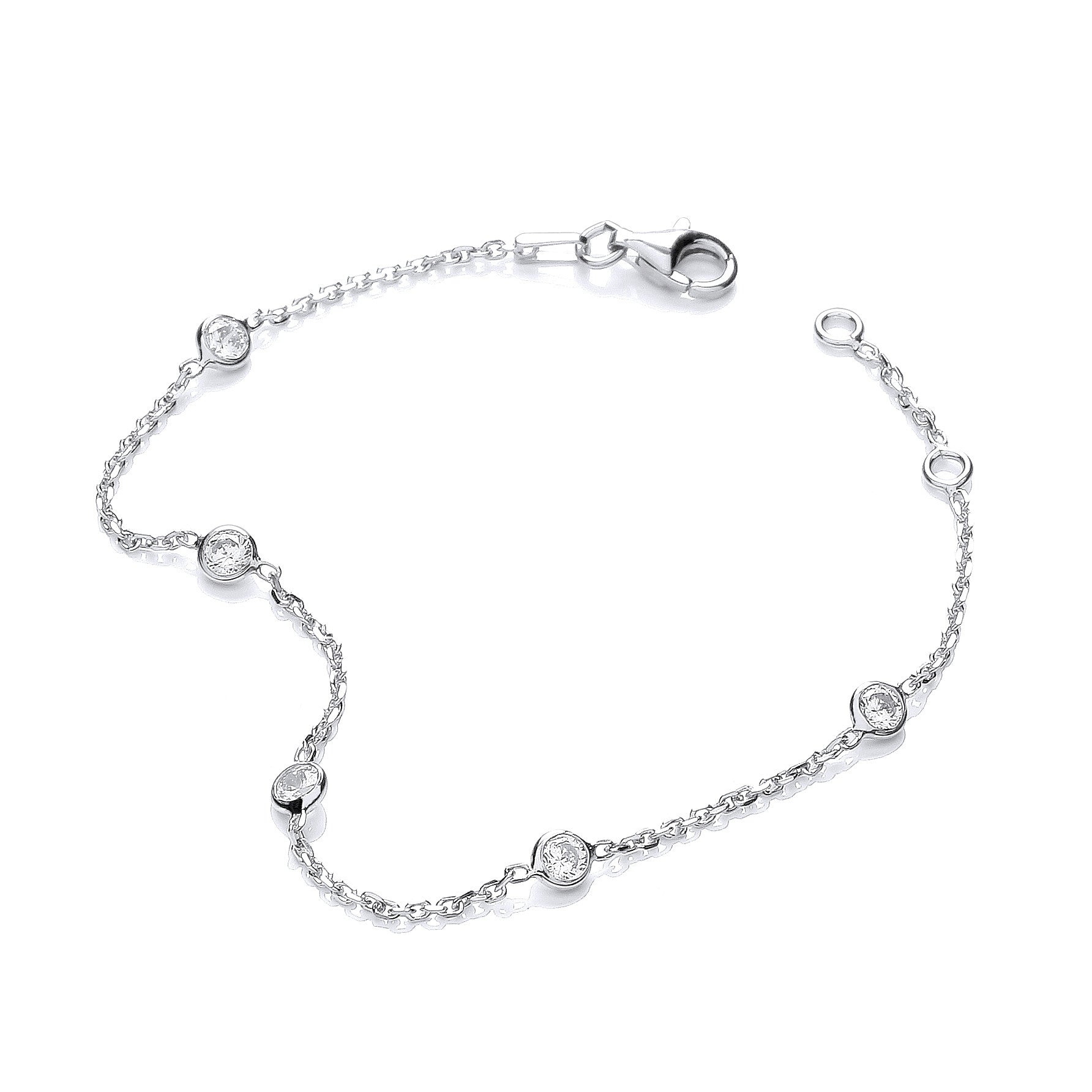 Silver Rh.Plated Rubover 5 Cz's Bracelet 7"