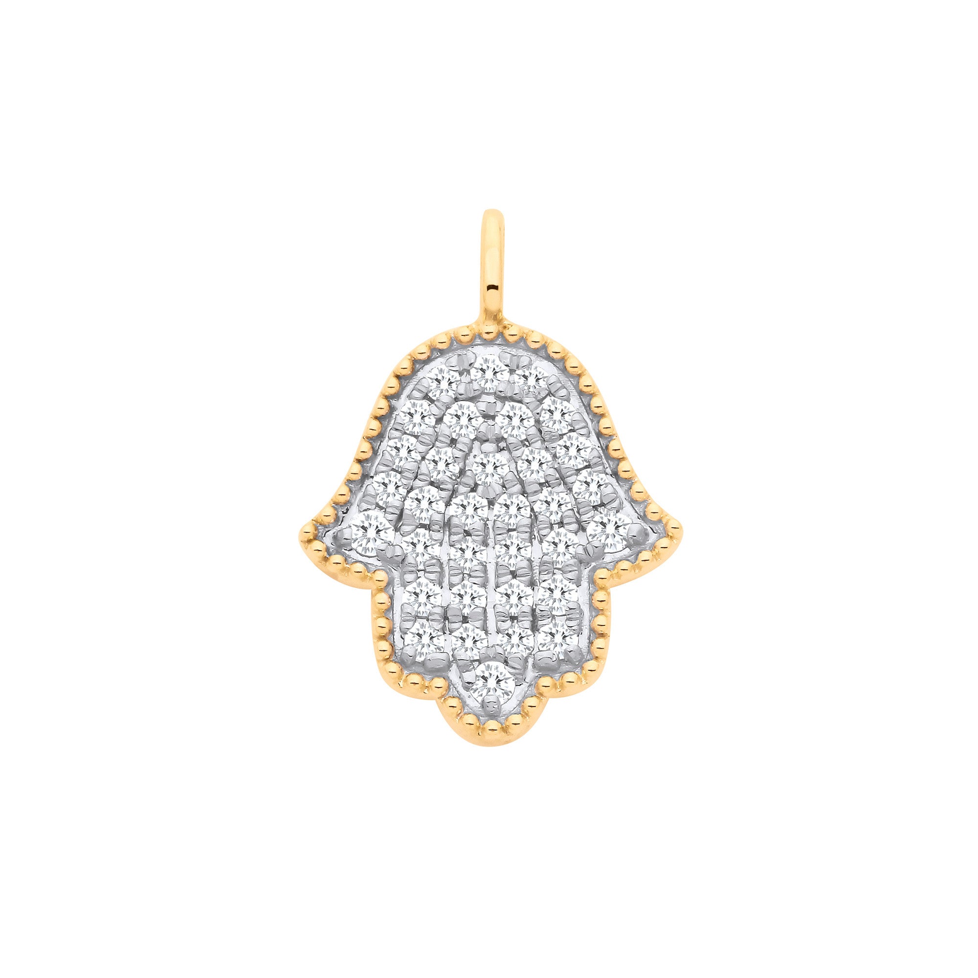 9ct Yellow Gold Hamsa Pendant 0.30ctw