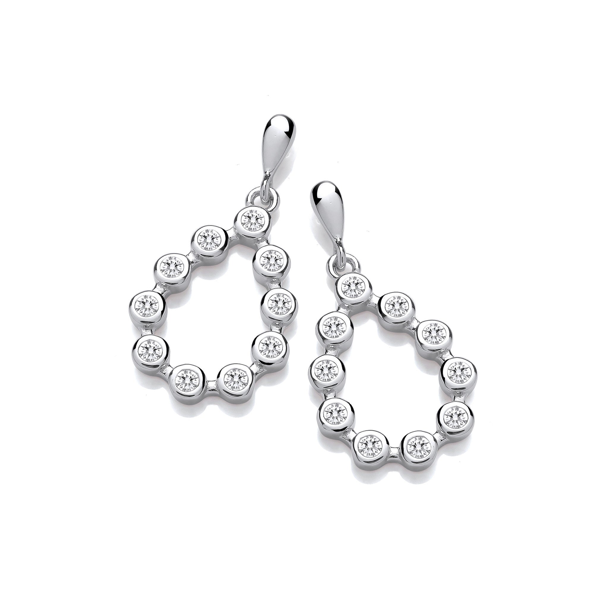 Silver Rubover Tear Drop CZ Earrings