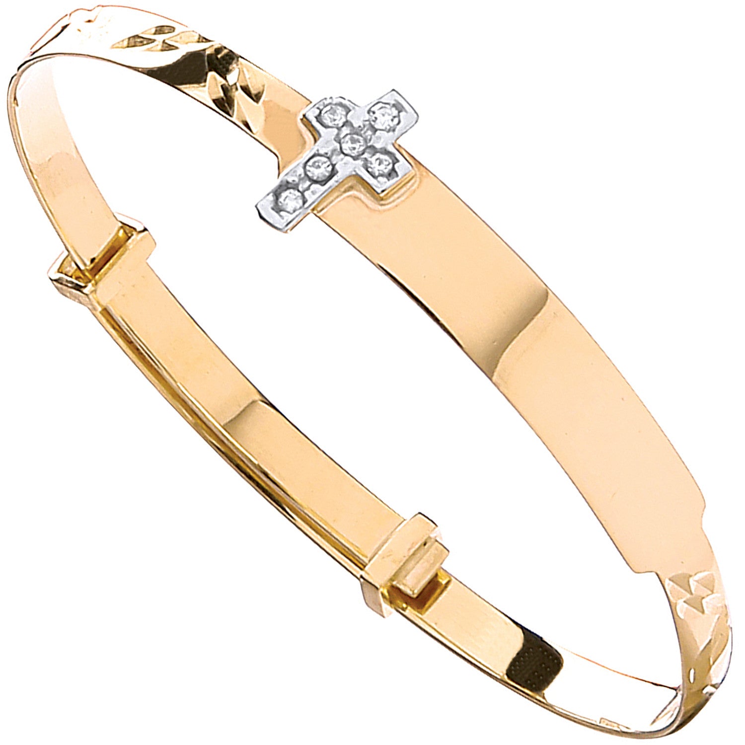 Y/G D/C Expandable Baby Bangle Cz Cross