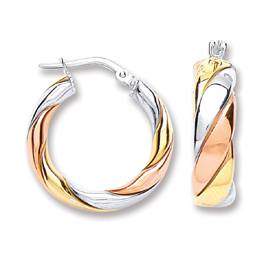 Silver Three Colour Round Hoop Earrings