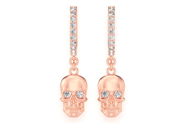 Erkals Jewellers Dangling Skull Huggie Hoop Earrings 18K Gold 0.30ctw