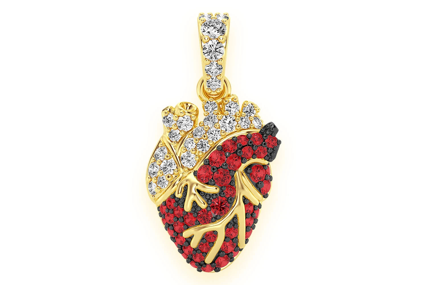 Erkals Jewellers Human Heart Pendant 18K Gold Ruby Diamond 3.50ctw