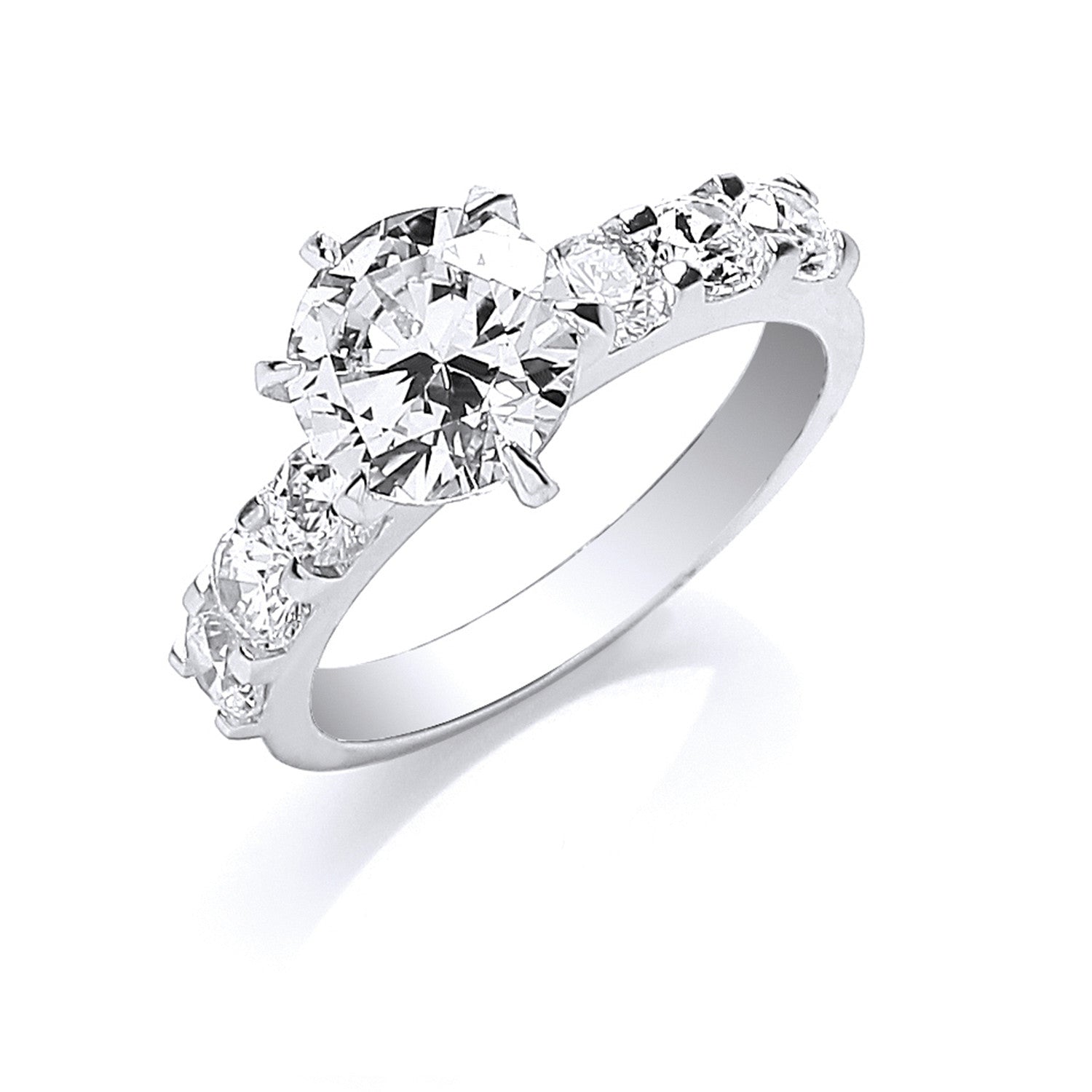 Silver Fancy Round Brilliant Centre Cz Ring