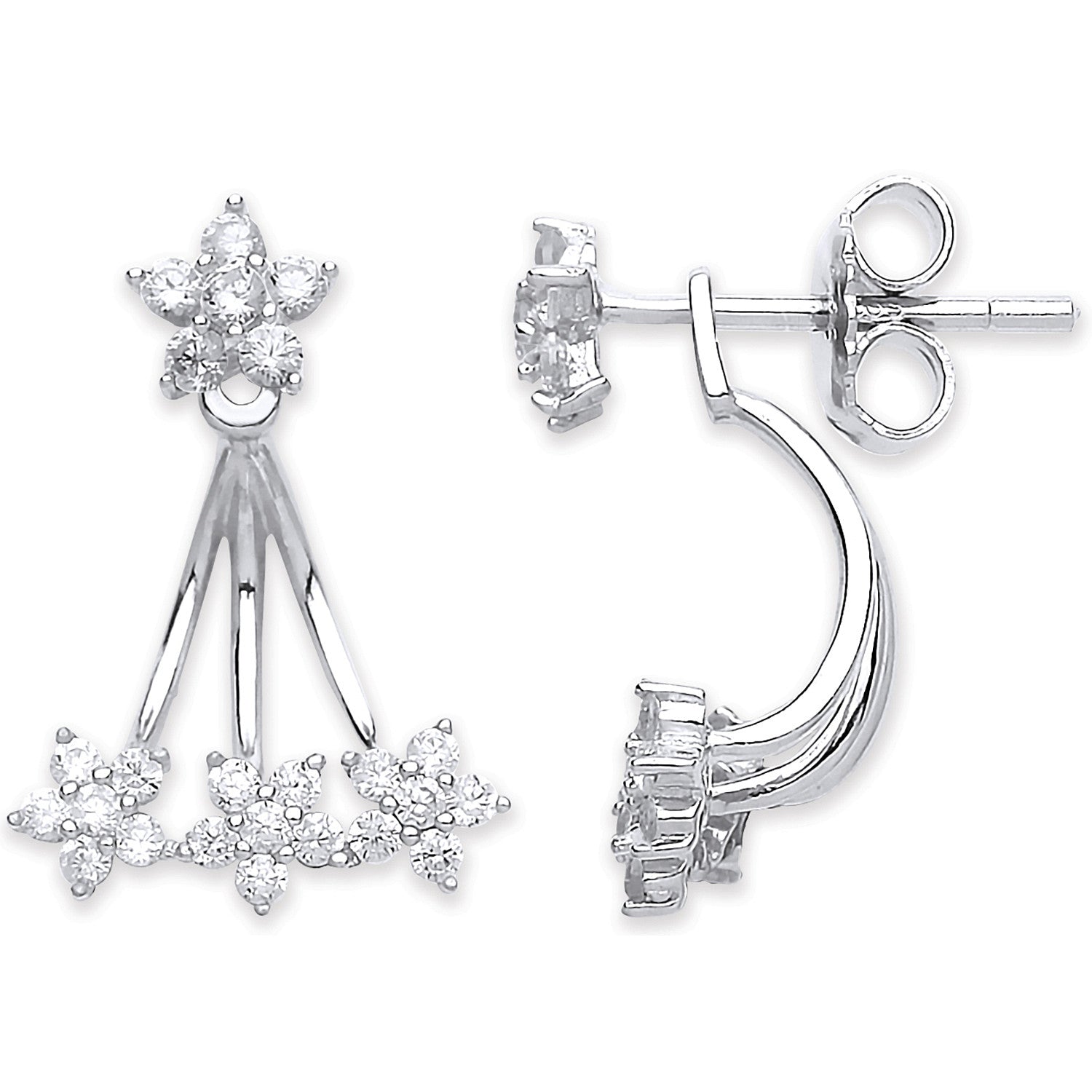 Silver Cz Ear Stud Cuff Wrap Earrings