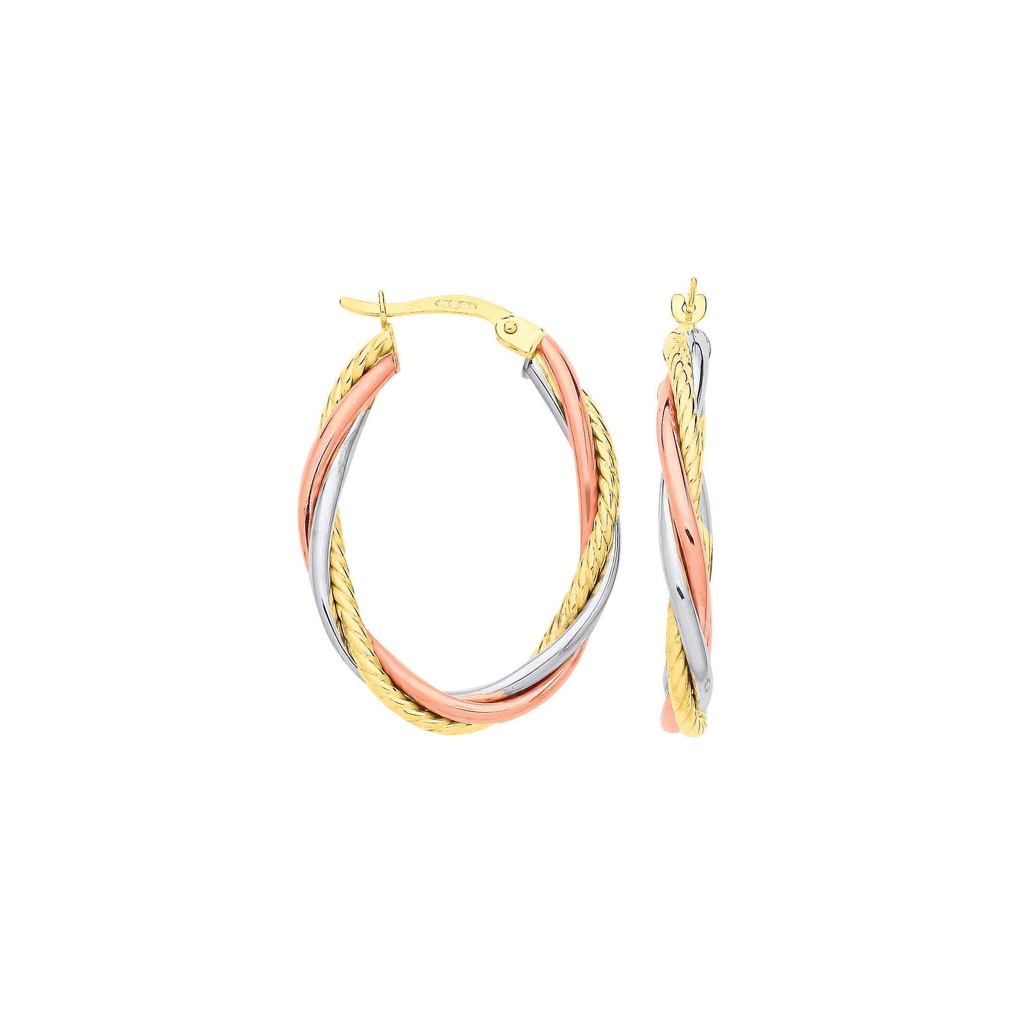 YW & R/G Russian Wedding Oval Hoop Earrings