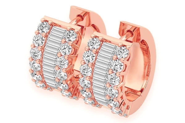 Erkals Jewellers Baguette & Round Huggie Hoop Earrings 18K Gold 2.00ctw