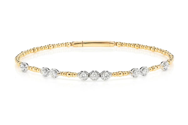 Erkals Jewellers Graduated Beaded Flex Diamond Bangle Bracelet 18K Gold 0.60ctw