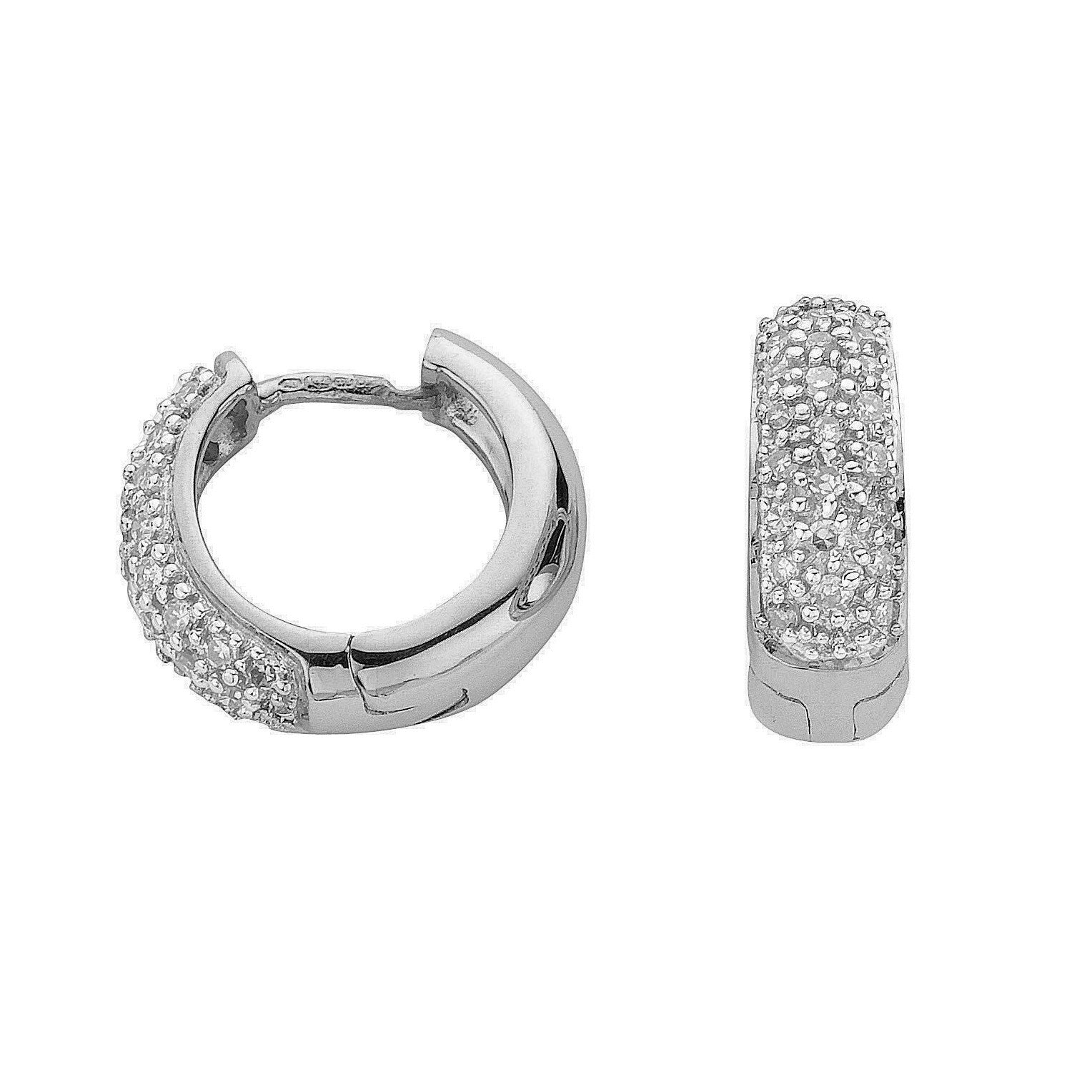 9ct White Gold Brilliant Cut 0.42ct Diamond Pave Hoop Earrings