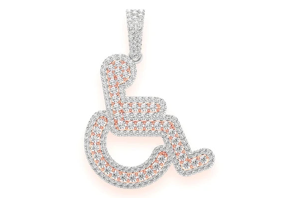 2.65ct Diamond Wheelchair Pendant 14K Solid Gold