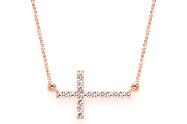 Collar de diamantes de 0,10 quilates con cruz lateral conectado en oro macizo de 14 quilates