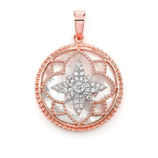 Erkals Jewellers MOP Diamond Flower Medallion Pendant 18K Gold 3.00ctw