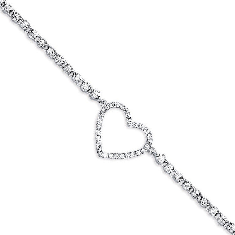 Silver Heart Cz Ladies Bracelet