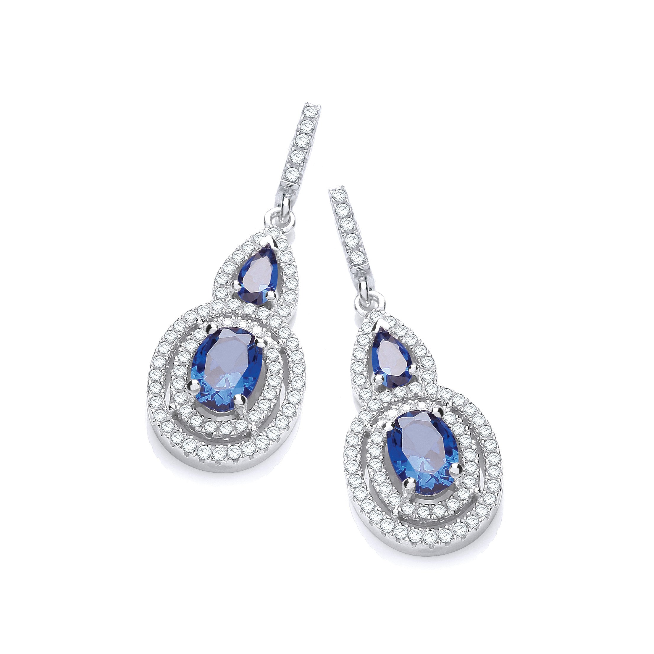 Micro Pave' Sapphire & White CZ Drop Earrings