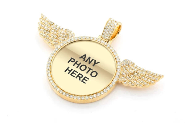 Erkals Jewellers Round Picture Pendant With Wings 18K Gold Diamond 3.00ctw